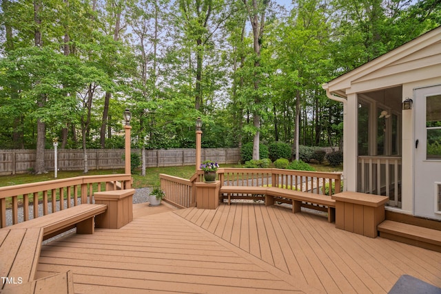 108 Nimbus Ct, Cary, NC 27513 - wooden deck featuring a fenced backyard and view of scattered trees