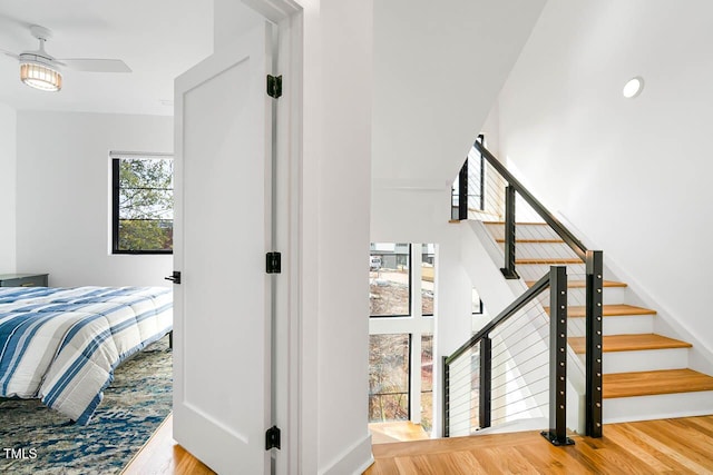 211 W Coporation, Durham, NC 27701 - stairs with wood finished floors and a ceiling fan