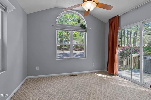 107 Piquot Dr, Louisburg, NC 27549 - spare room with plenty of natural light, vaulted ceiling, carpet floors, and a ceiling fan