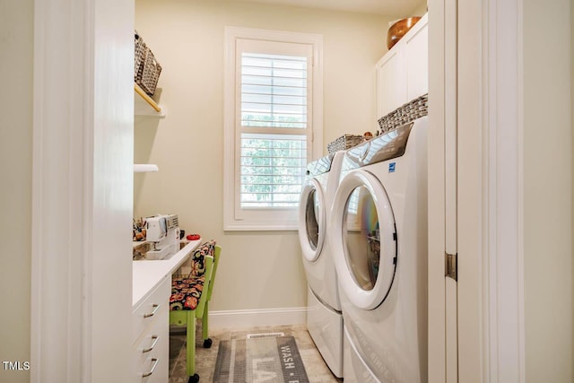 83 Vandalia Ave, Chapel Hill, NC 27516 - clothes washing area featuring cabinet space, baseboards, and separate washer and dryer
