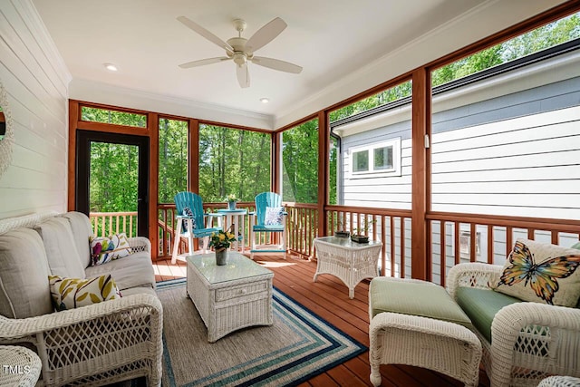 83 Vandalia Ave, Chapel Hill, NC 27516 - sunroom / solarium with an outdoor living space, a ceiling fan, and plenty of natural light