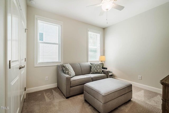 83 Vandalia Ave, Chapel Hill, NC 27516 - living area featuring a ceiling fan, baseboards, and light colored carpet