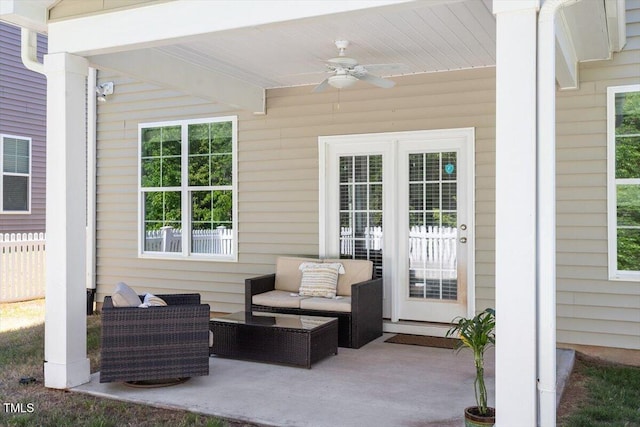 view of patio / terrace with a ceiling fan and an outdoor hangout area