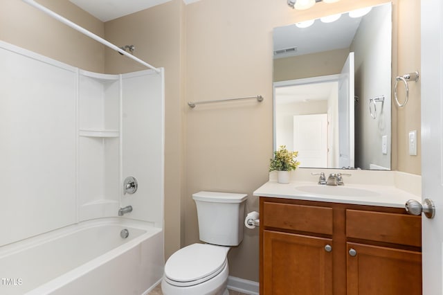 1522 Palmer Hill Dr, Durham, NC 27703 - full bathroom with visible vents, shower / washtub combination, vanity, baseboards, and toilet