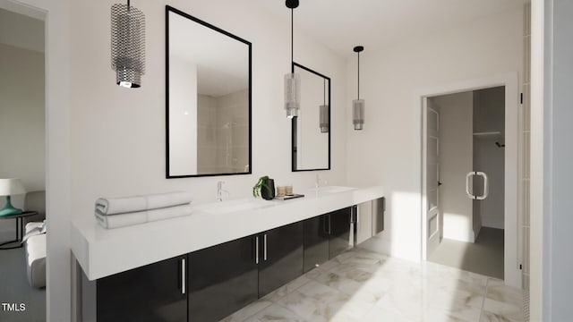 1800 Pershing Rd, Raleigh, NC 27608 - full bath featuring double vanity and marble finish flooring