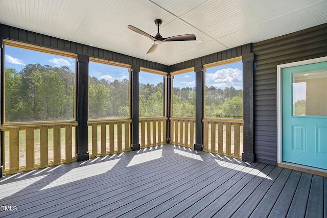 8629 Dukes Lake Rd, Zebulon, NC 27597 - unfurnished sunroom featuring ceiling fan