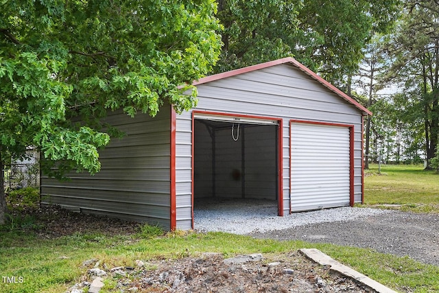 view of detached garage