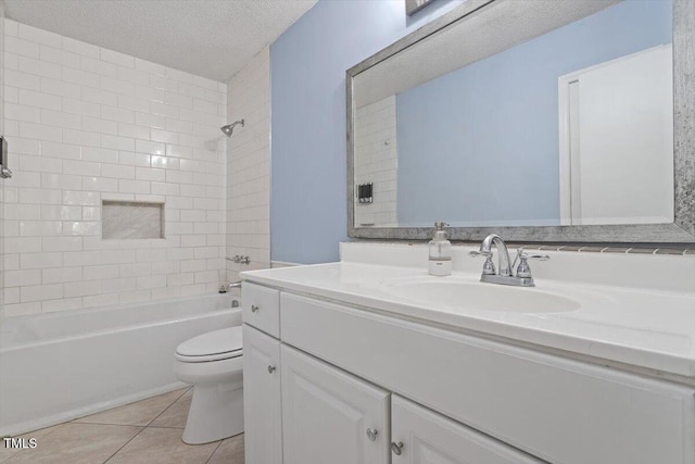 5124 Lazywood Ln, Durham, NC 27712 - full bathroom featuring vanity, tile patterned flooring, a textured ceiling, and shower / bathtub combination
