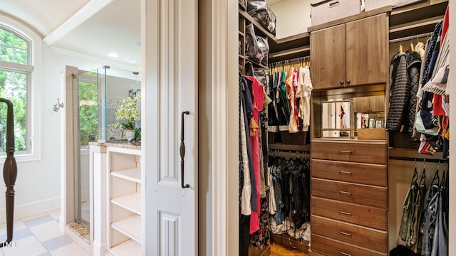 walk in closet with light flooring