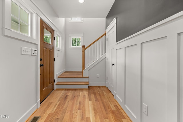 1005 Forrestal Pl, Durham, NC 27707 - foyer featuring light wood-style flooring, stairs, and recessed lighting