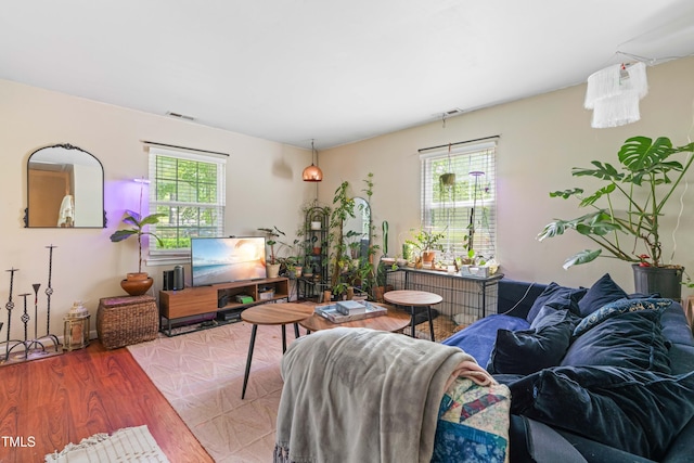 7313 Longstreet Dr, Raleigh, NC 27615 - living area featuring visible vents, wood finished floors, and a healthy amount of sunlight