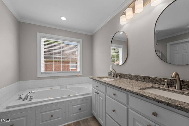 bathroom with a sink, wood finished floors, and a wealth of natural light