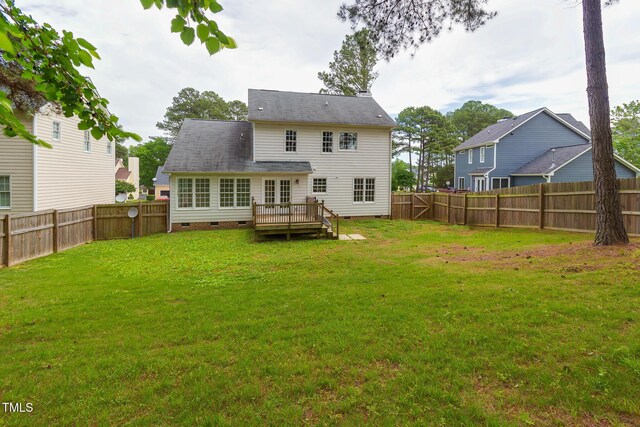 805 Penncross Dr, Raleigh, NC 27610 - back of house featuring crawl space and a wooden deck