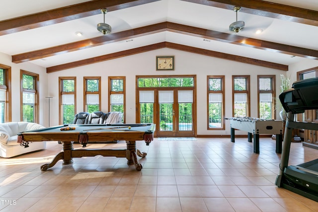 11 Pine Forest Dr, Siler City, NC 27344 - game room featuring vaulted ceiling with beams and billiards