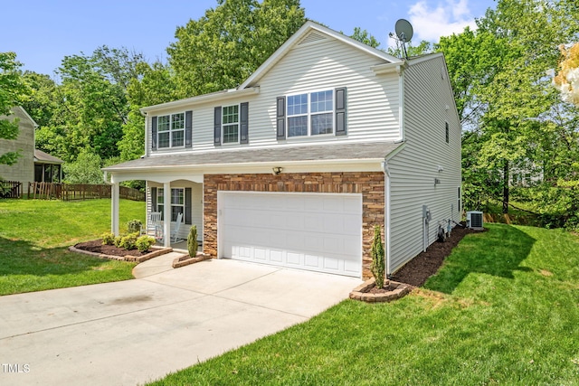1305 Montreux Ct, Mebane, NC 27302 - traditional-style house featuring a front lawn, a garage, cooling unit, concrete driveway, and fence