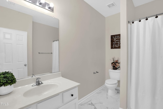 1305 Montreux Ct, Mebane, NC 27302 - full bathroom featuring visible vents, baseboards, toilet, vanity, and marble finish floor