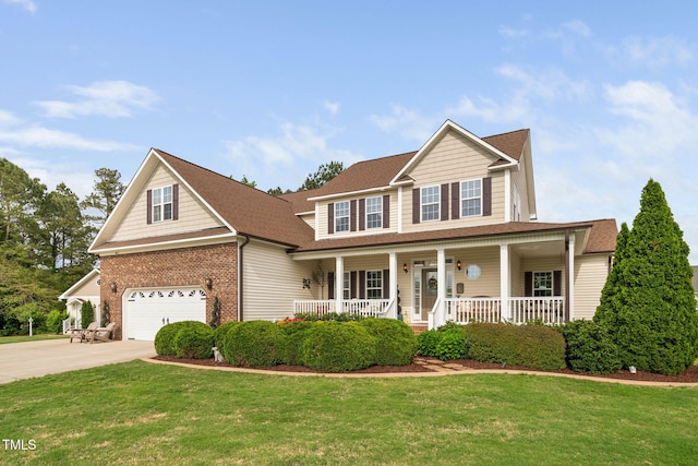 48 Falling Oak Ct, Clayton, NC 27520 - view of front of house with covered porch, driveway, a front lawn, and an attached garage