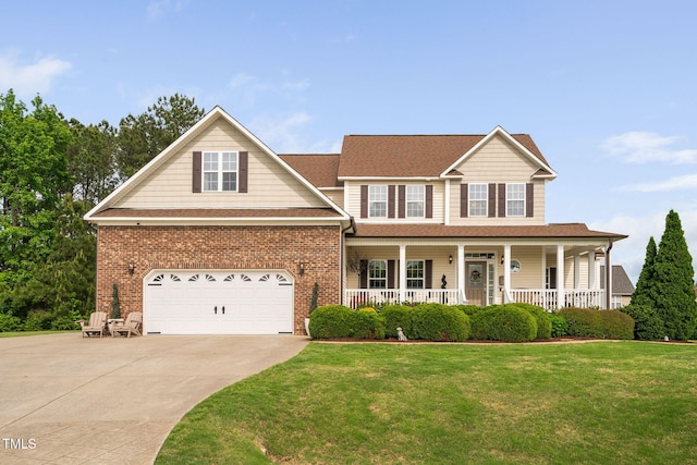 48 Falling Oak Ct, Clayton, NC 27520 - view of front facade featuring concrete driveway, covered porch, a front lawn, and an attached garage
