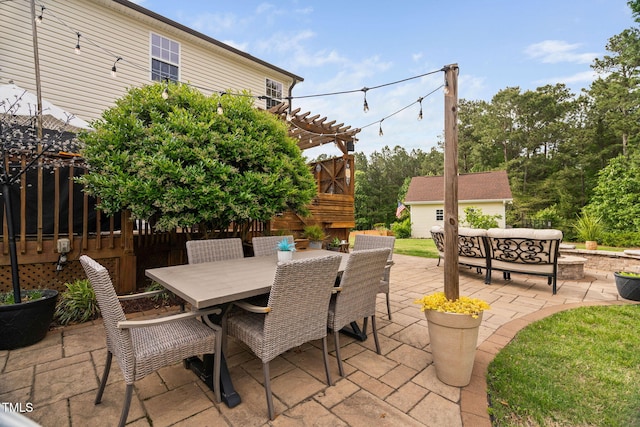 48 Falling Oak Ct, Clayton, NC 27520 - view of patio featuring outdoor dining space and a pergola