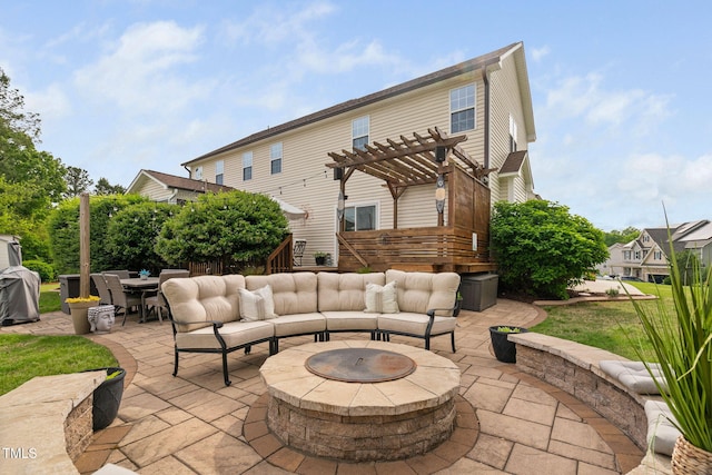 48 Falling Oak Ct, Clayton, NC 27520 - view of patio featuring a pergola, an outdoor living space with a fire pit, and grilling area