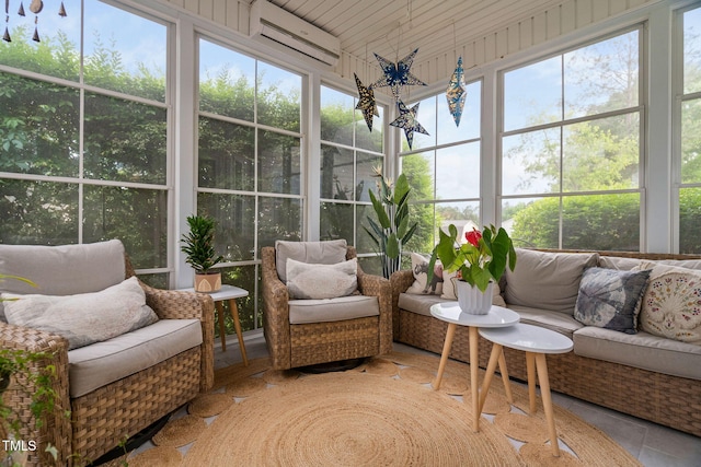 48 Falling Oak Ct, Clayton, NC 27520 - sunroom featuring an AC wall unit, healthy amount of natural light, and outdoor lounge area