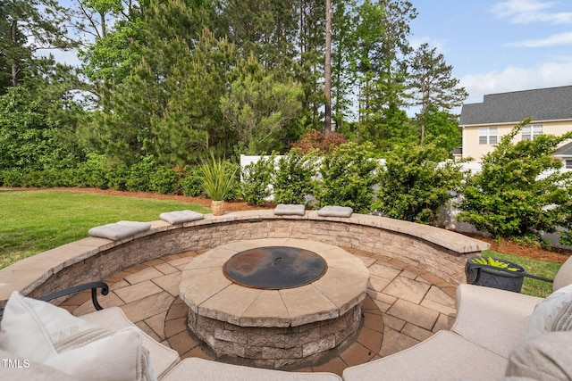 48 Falling Oak Ct, Clayton, NC 27520 - view of patio featuring an outdoor fire pit