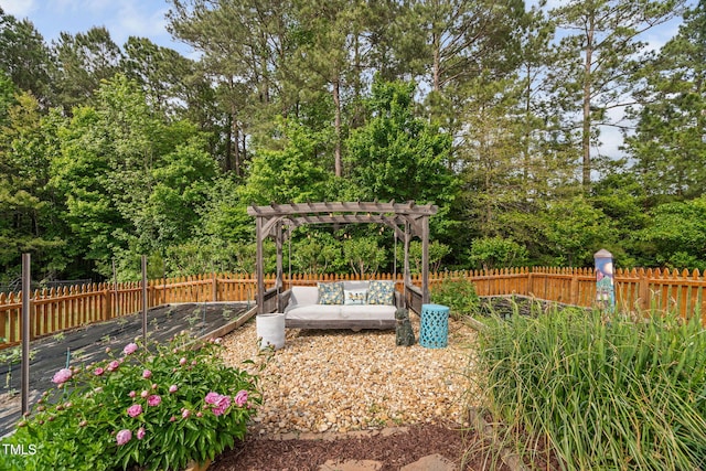48 Falling Oak Ct, Clayton, NC 27520 - fenced backyard featuring a pergola and an outdoor hangout area