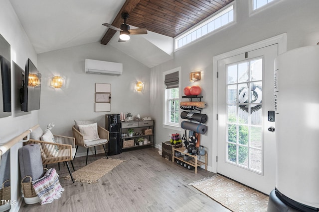 48 Falling Oak Ct, Clayton, NC 27520 - sitting room featuring a wall mounted air conditioner, wood finished floors, plenty of natural light, and ceiling fan