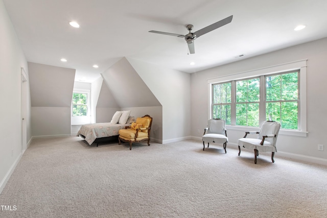 197 Boxwood Dr, Pittsboro, NC 27312 - carpeted bedroom with baseboards, recessed lighting, a ceiling fan, and vaulted ceiling