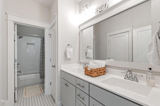 197 Boxwood Dr, Pittsboro, NC 27312 - full bathroom featuring double vanity and shower / bath combination with curtain