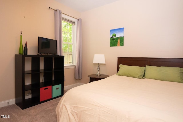 bedroom featuring carpet flooring and baseboards