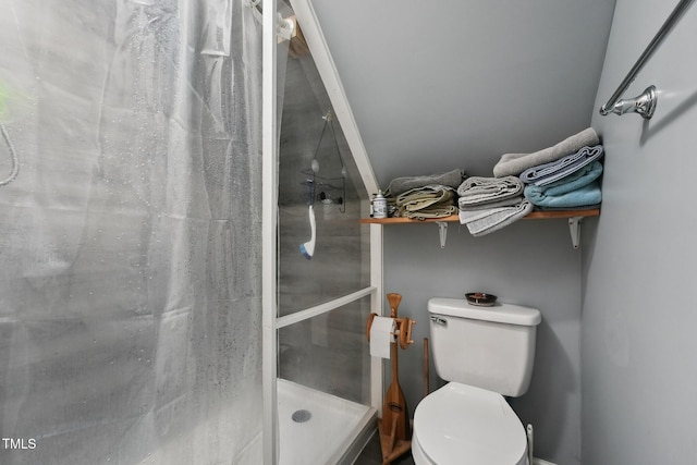 full bath featuring a shower stall and toilet