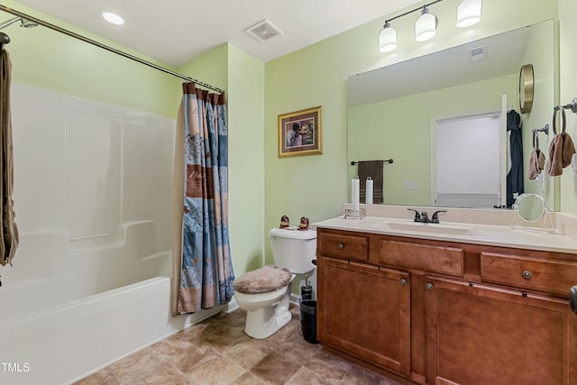 106 Churment Ct, Durham, NC 27703 - full bath with toilet, visible vents, vanity, and shower / tub combo with curtain