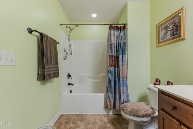106 Churment Ct, Durham, NC 27703 - full bath featuring toilet, vanity, shower / tub combo with curtain, and baseboards