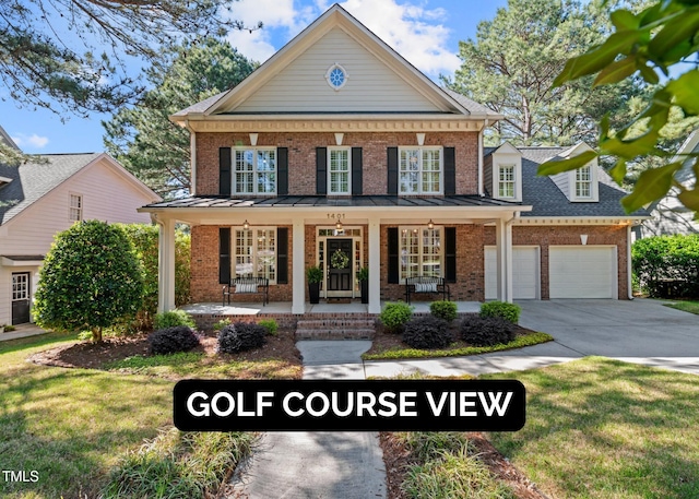 1401 Marshall Farm St, Wake Forest, NC 27587 - colonial inspired home featuring brick siding, a porch, driveway, and an attached garage