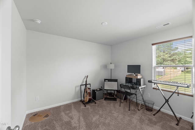 misc room with visible vents, carpet, and baseboards