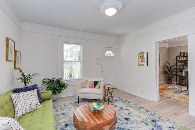 919 Orient St, Durham, NC 27701 - living area featuring baseboards, crown molding, and light wood-style flooring