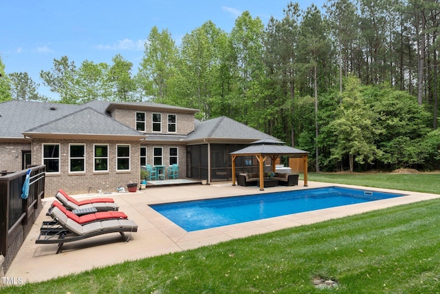 120 Wood Lake Dr, Fuquay Varina, NC 27526 - outdoor pool featuring a gazebo, outdoor lounge area, a patio area, and a sunroom