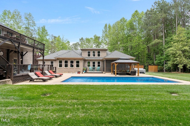 120 Wood Lake Dr, Fuquay Varina, NC 27526 - back of property with an outdoor pool, an outdoor hangout area, a yard, a patio area, and a gazebo