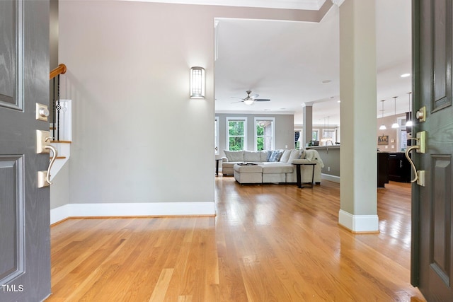 120 Wood Lake Dr, Fuquay Varina, NC 27526 - foyer with light wood-style flooring, a ceiling fan, and baseboards