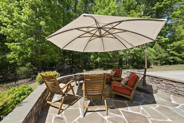 view of patio / terrace featuring outdoor dining area and fence