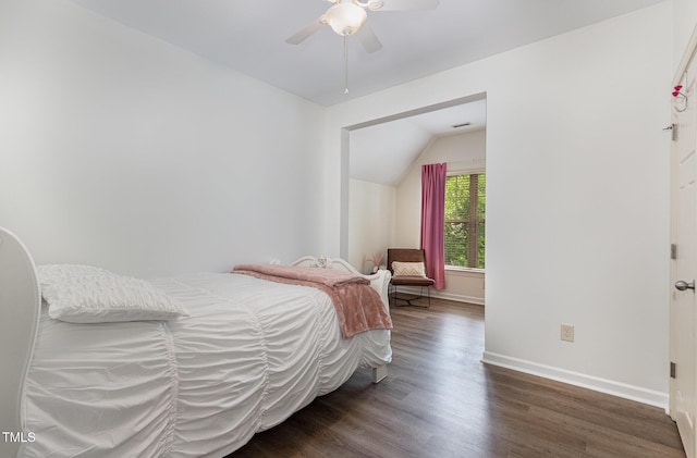 1209 Shasta Daisy Dr, Wake Forest, NC 27587 - bedroom featuring wood finished floors, baseboards, lofted ceiling, and ceiling fan