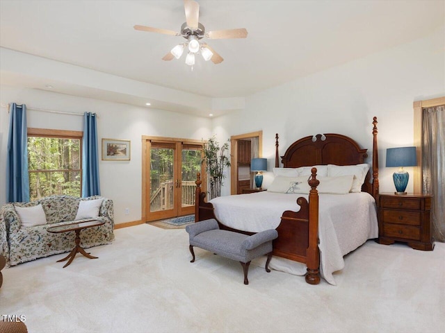 3009 Pleasant Hill Church Rd, Siler City, NC 27344 - carpeted bedroom featuring access to exterior, french doors, a ceiling fan, recessed lighting, and baseboards
