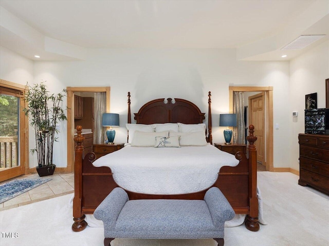 3009 Pleasant Hill Church Rd, Siler City, NC 27344 - bedroom with recessed lighting, access to outside, light colored carpet, and baseboards