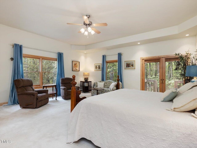 3009 Pleasant Hill Church Rd, Siler City, NC 27344 - bedroom with french doors, light carpet, access to exterior, multiple windows, and recessed lighting