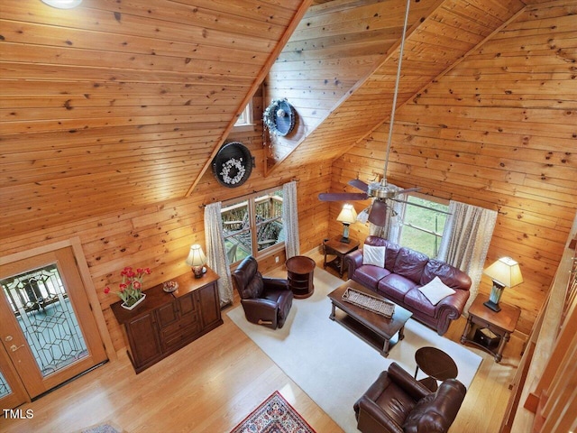 3009 Pleasant Hill Church Rd, Siler City, NC 27344 - living area featuring wood finished floors, wood walls, wood ceiling, and lofted ceiling