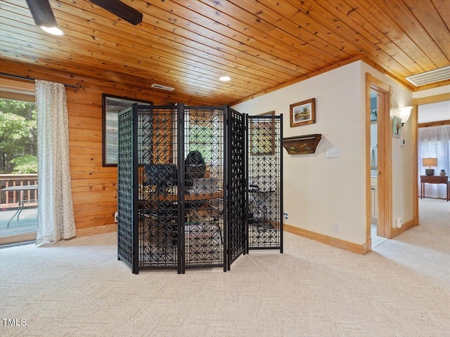 3009 Pleasant Hill Church Rd, Siler City, NC 27344 - carpeted dining area with wooden ceiling, baseboards, ornamental molding, and recessed lighting