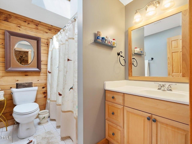 3009 Pleasant Hill Church Rd, Siler City, NC 27344 - full bathroom with toilet, wooden walls, tile patterned floors, and vanity