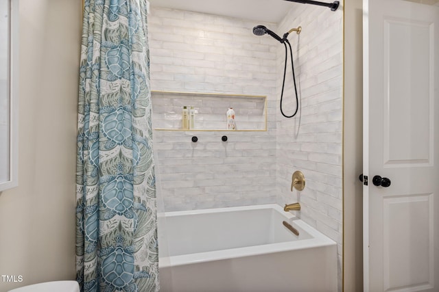 full bathroom with shower / bath combination with curtain