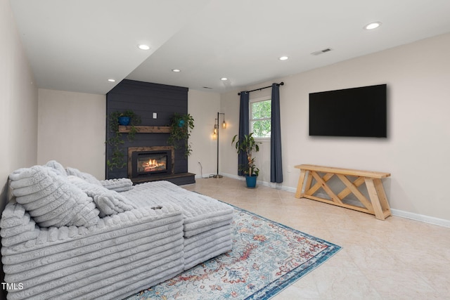5505 Knollwood Rd, Raleigh, NC 27609 - tiled living area featuring recessed lighting and a fireplace